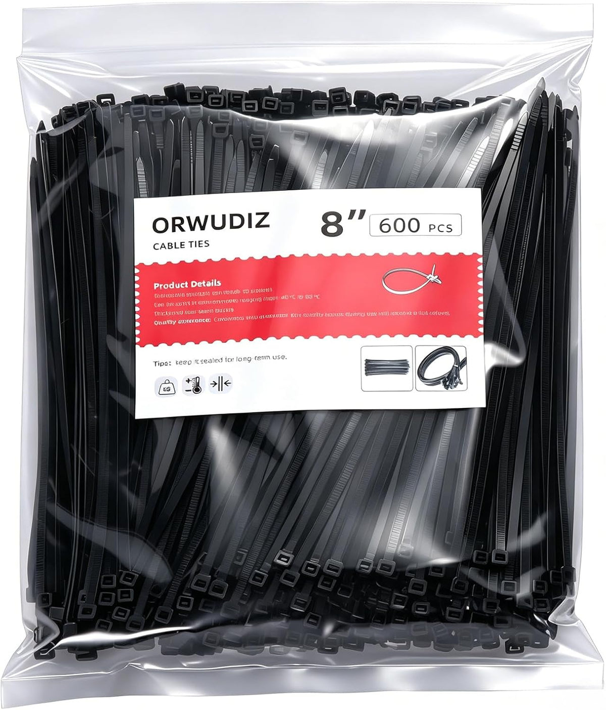 Cable Zip Ties, 8 Inch Black 1200 Pcs