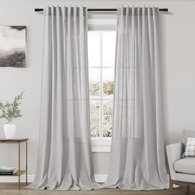 Grey Linen Curtains 90 Inch Length 2 Panels Set by Nanspring