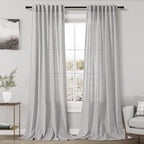 Grey Linen Curtains 108 Inches Long 2 Panels Set by Nanspring