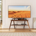 Solid Wood Rolling TV Stand with Power Outlet, Mobile TV Stand