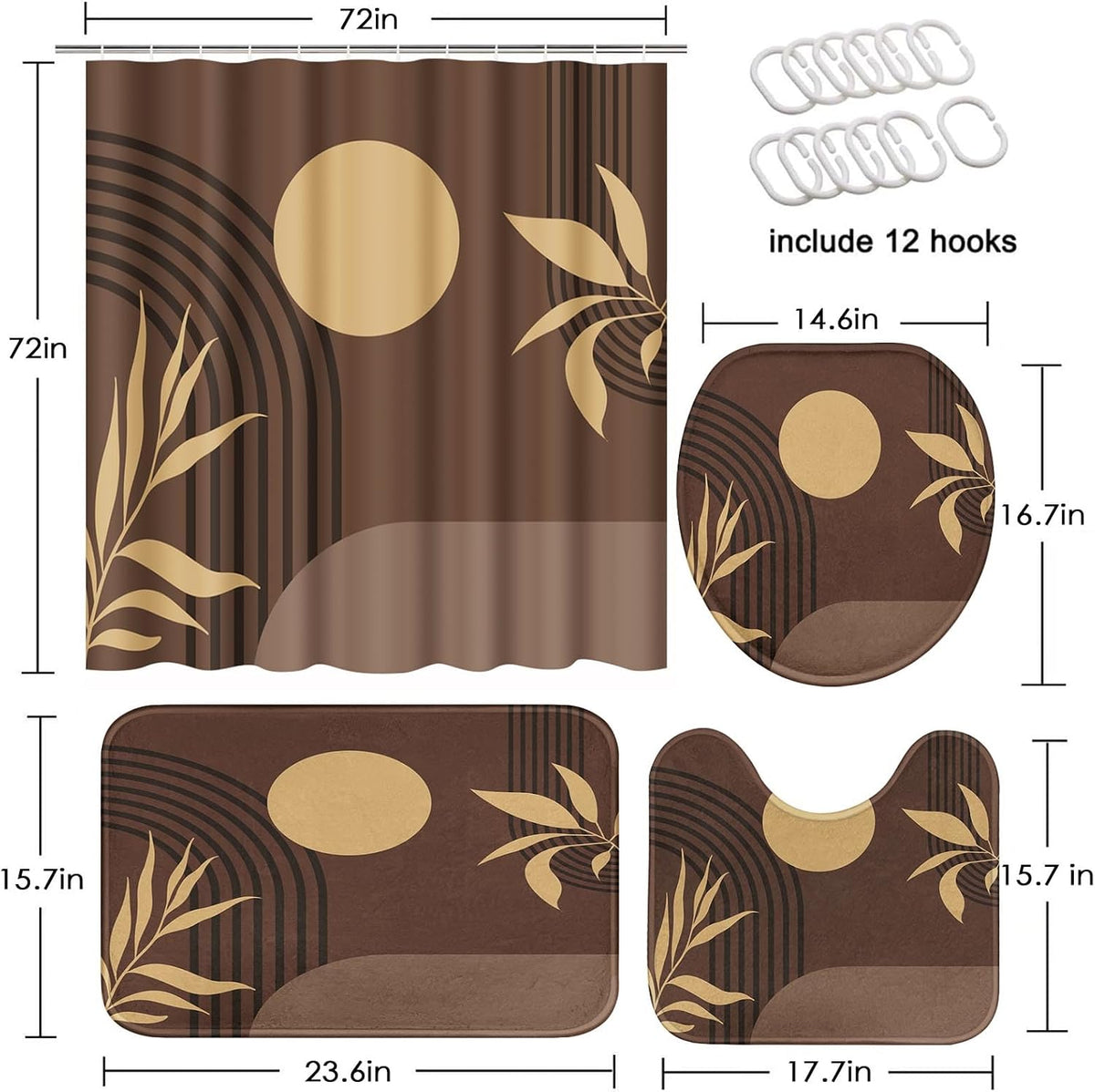 Bathroom Sets with Shower Curtain and Rug Boho Set of 4, Mid