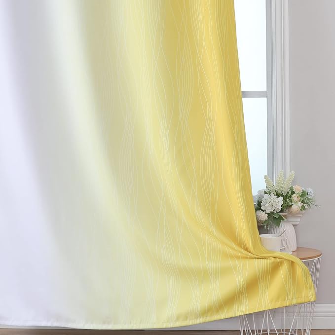 Estelar Textiler Yellow and Greyish White Ombre Blackout Curtains 45 Inch - Image 6