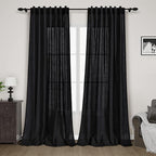 Black Linen Curtains 92 inches Long 2 Panels by Nanspring