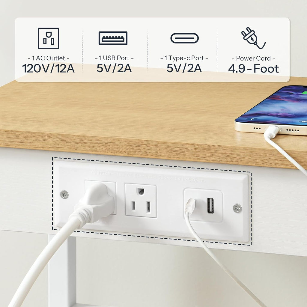 HOOBRO Side Table with Charging Station, Small End Table for Small Space