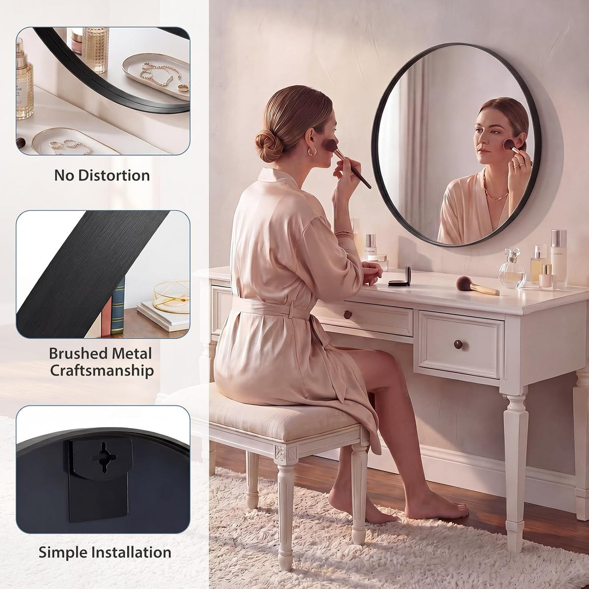 Sweetcrispy Round Wall Mirror 24 Inch, Bathroom Wall Circle Mirror