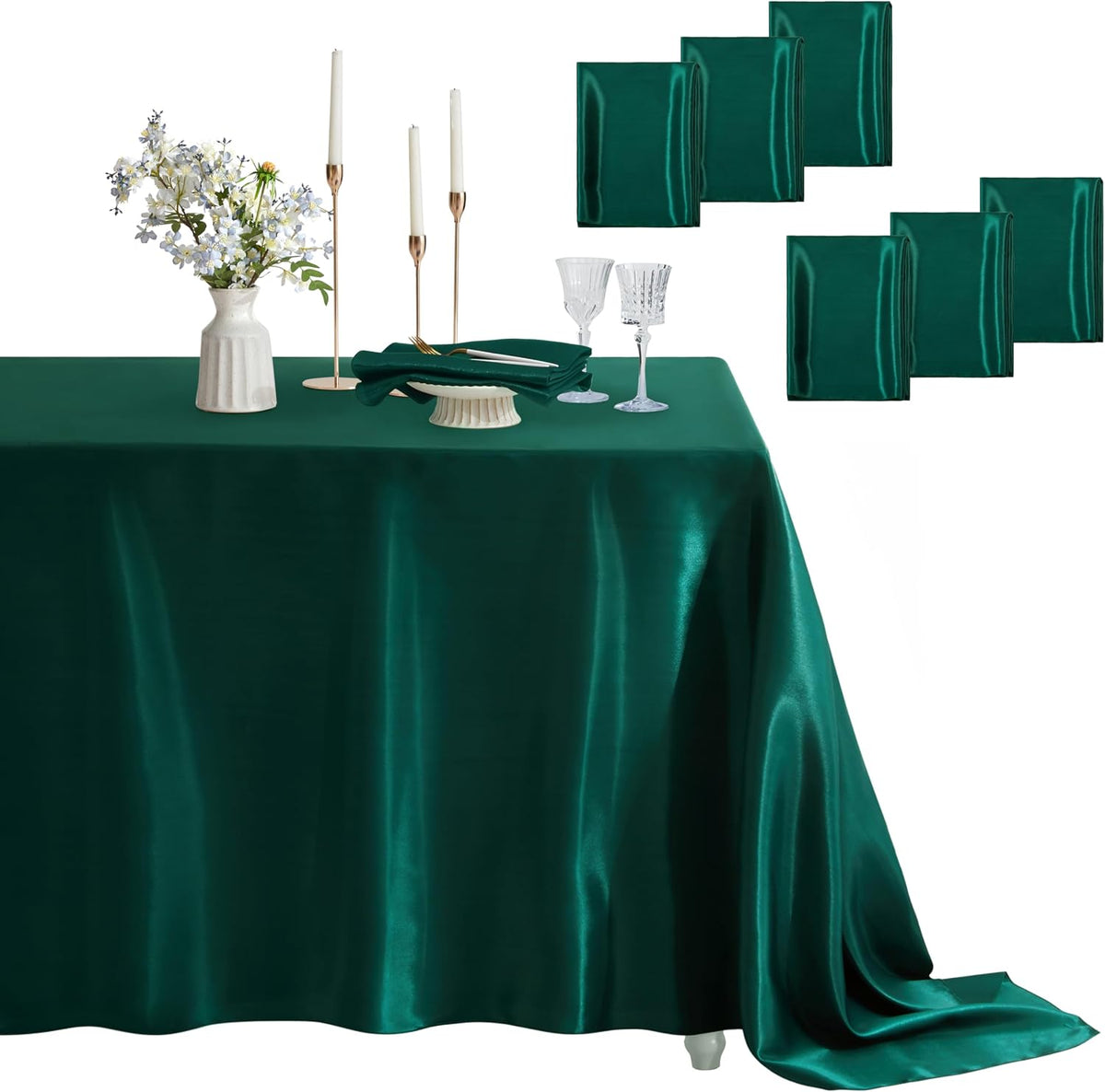 6 Pack Satin Table Cover Rectangle, Light Blue, 60 x 84 Inches