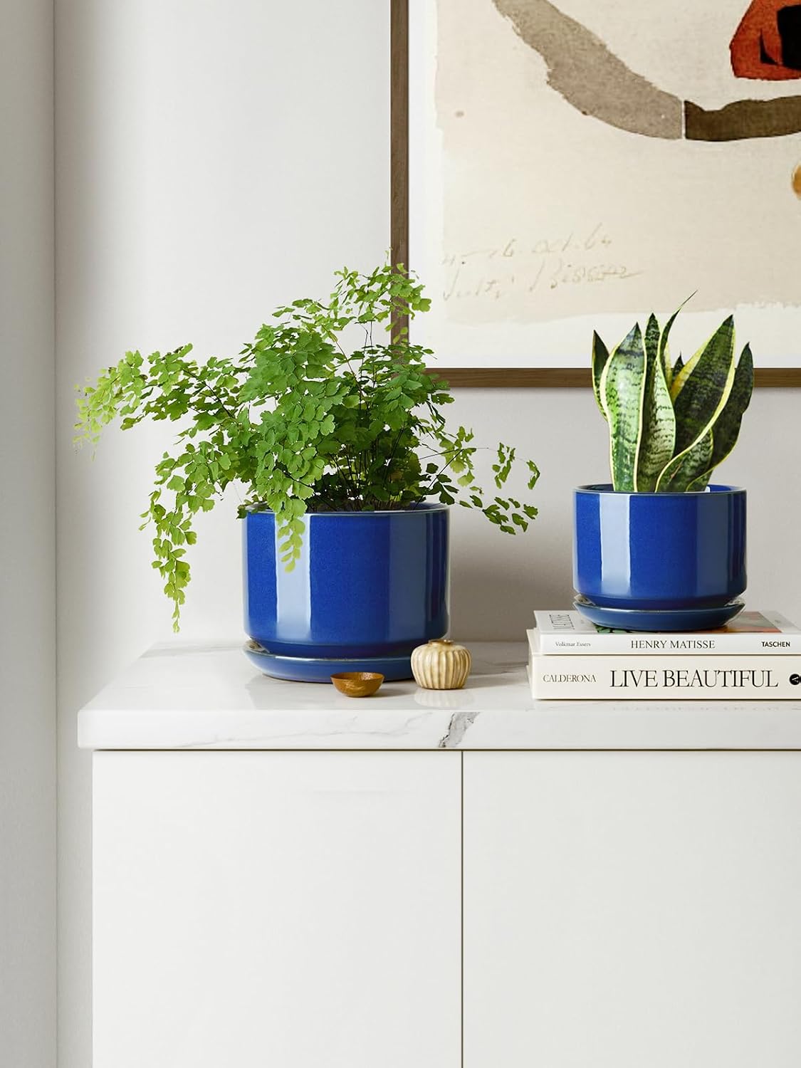 LE TAUCI Ceramic Pots for Plants, 4.3+5.3+6.8 Inch, Set of 3, Sapphire Blue
