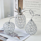 Set of 3 Crystal Metal Pineapple Pear Table Centerpiece Handmade Crystal Candlestick Hollow Fruit Ornament Home Party Wedding Holiday Bar Decoration (Silver, Set of 3)
