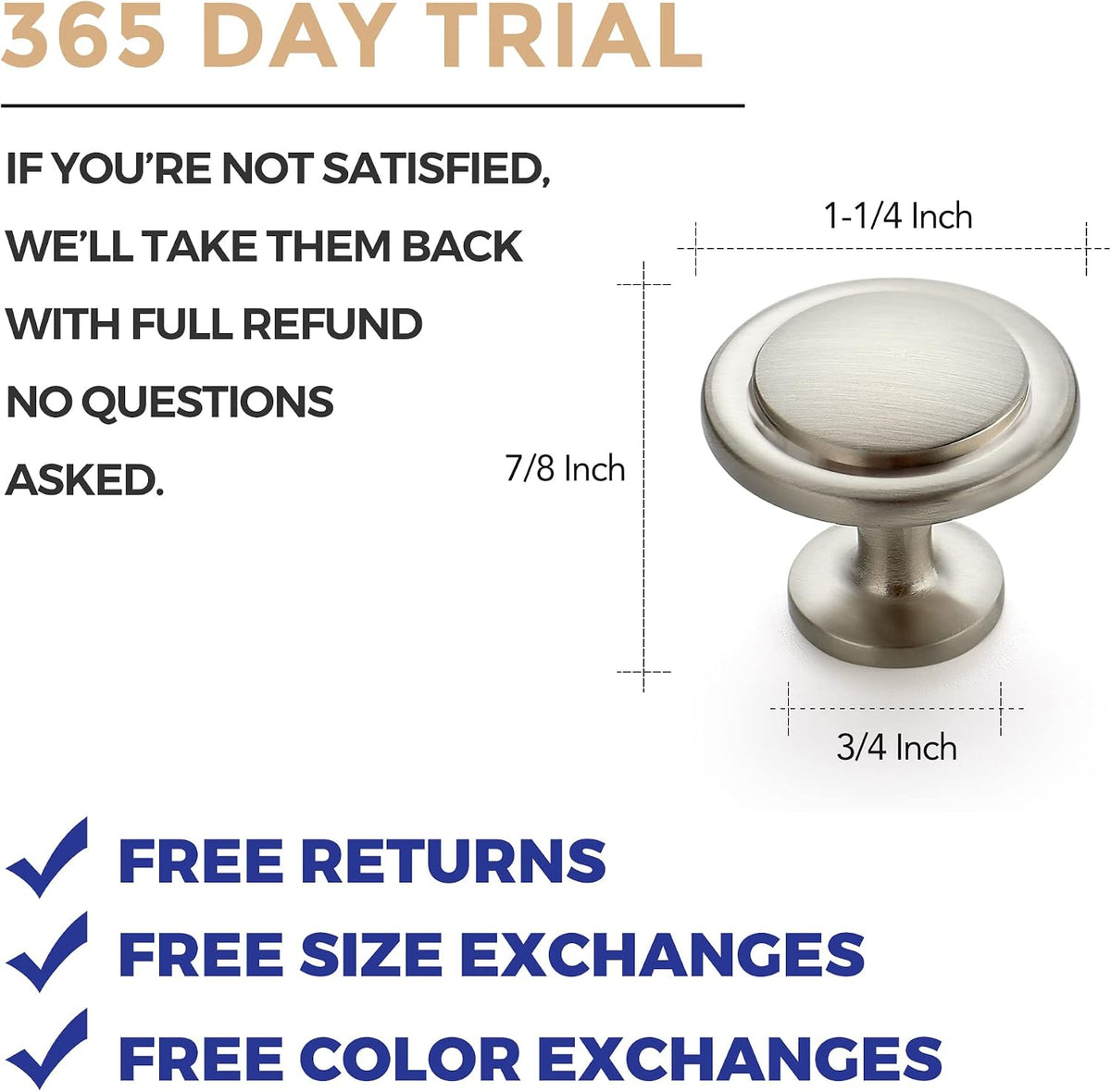 Ravinte Brushed Nickel Cabinet Knobs Zinc Drawer Knobs, 1-1/4 Inch, 30 Pack