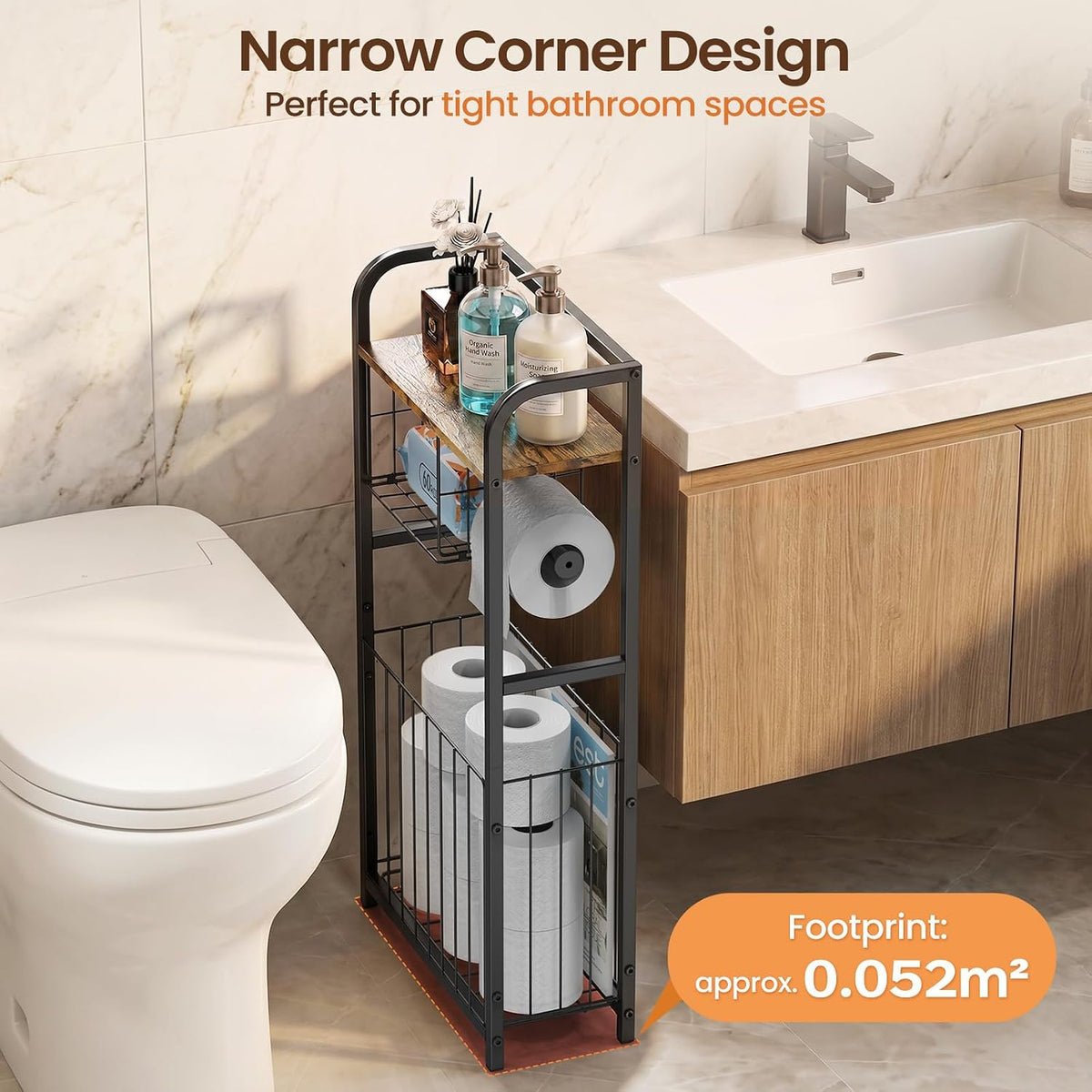 Freestanding Toilet Paper Holder Stand with Storage forSmall Bathroom Space
