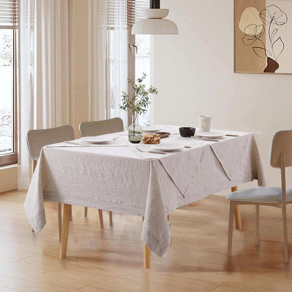 100% Linen Tablecloth for Rectangle Table with 4PCS Linen Napkins