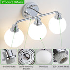 Chrome Vanity Light Bathroom Light Fixtures 3 Light Silver
