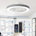 Depuley LED Ceiling Fan with Light: 19" Modern Flush Mount Low Profile Ceiling Fans with Remote & Smart APP Control - Grey Bladeless Fandelier Dimmable Quiet DC Motor for Bedroom Kids Room 6 Speeds
