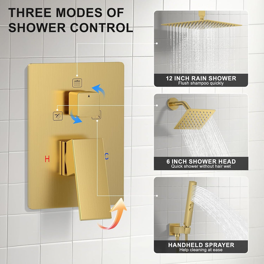 Rain Shower System Brushed Gold Shower Faucet Set Ceiling Mounted