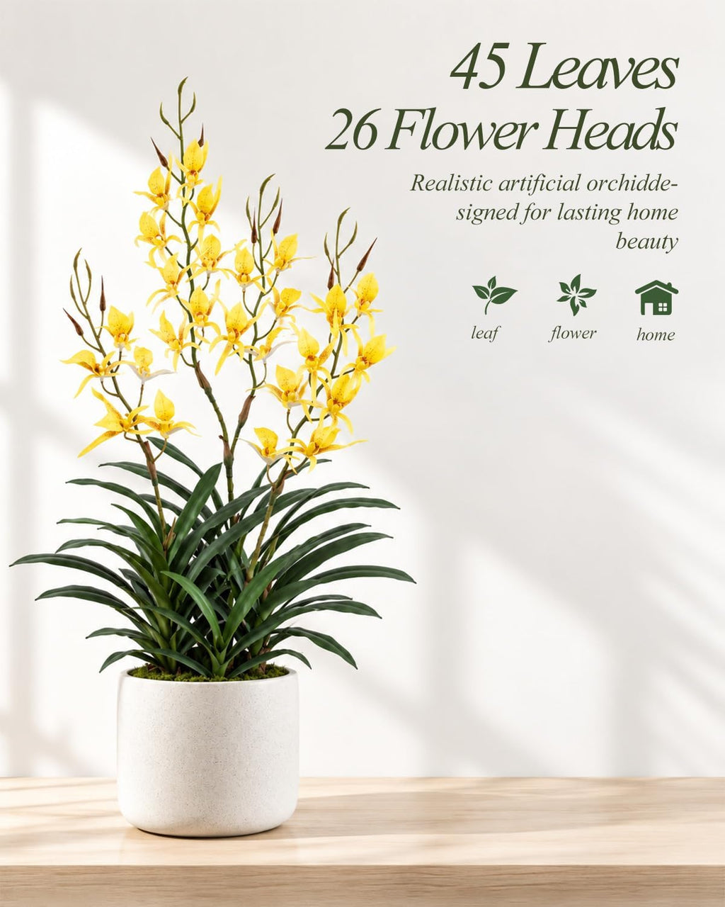Potted Fake Orchid, Bright Yellow 29.5" Artificial Dendrobium, Fake Flowers with Matching Orchid Pot for Balcony, Kitchen & Spring Table Arrangement, Set of 1
