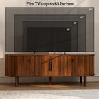 ZttRiee TV Stand with Sliding Doors for TVs up to 60", Mid-Century, Walnut