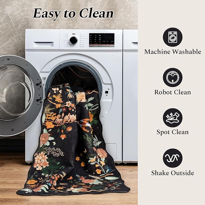 Rugflix 5x7 Floral Area Rug for Living Room, Machine Washable Rugs - Image 5