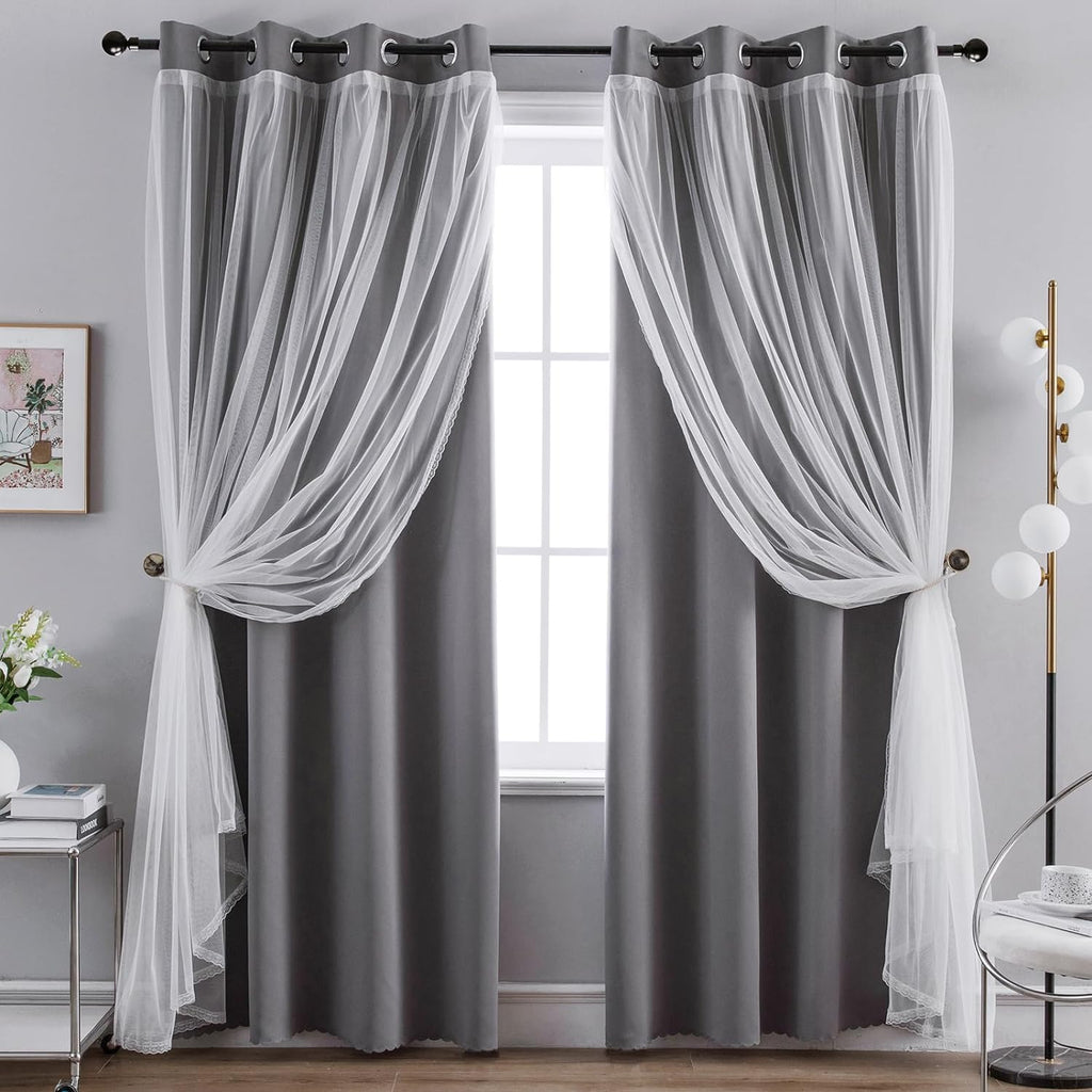Anytime Double Layer Blackout Curtains 2 Panels，52Wx63L，Grey