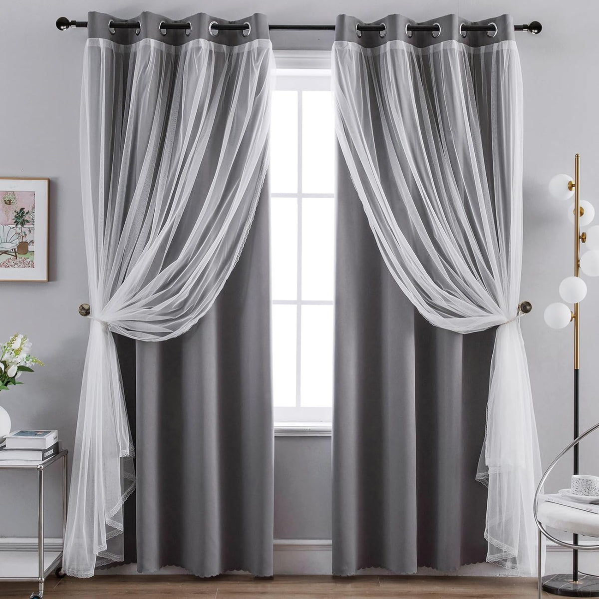 Anytime Double Layer Blackout Curtains 2 Panels，52Wx63L，Grey
