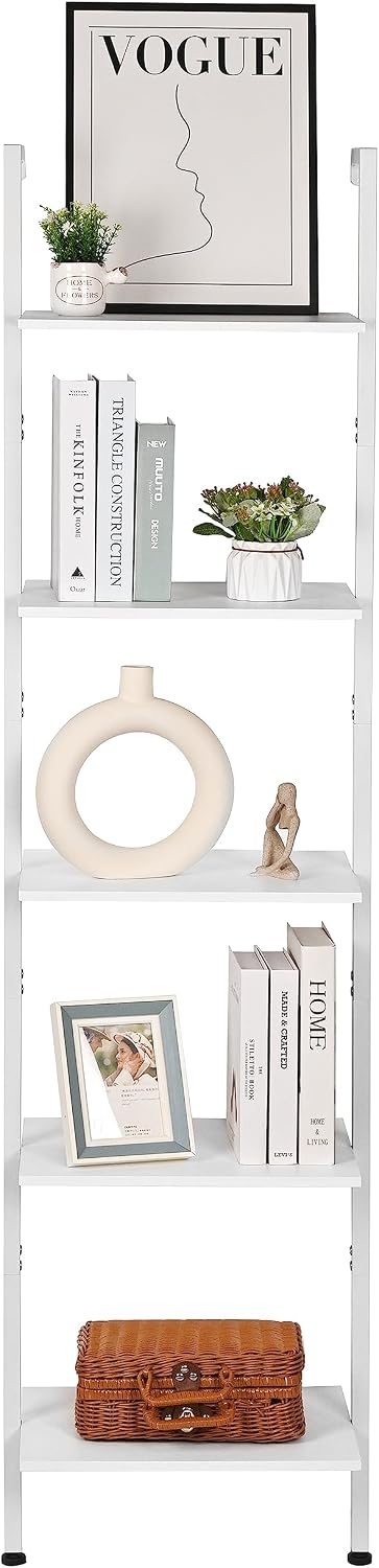 ELYKEN Ladder Shelf, 5-Tier Wood Wall Mounted Ladder Bookshelf