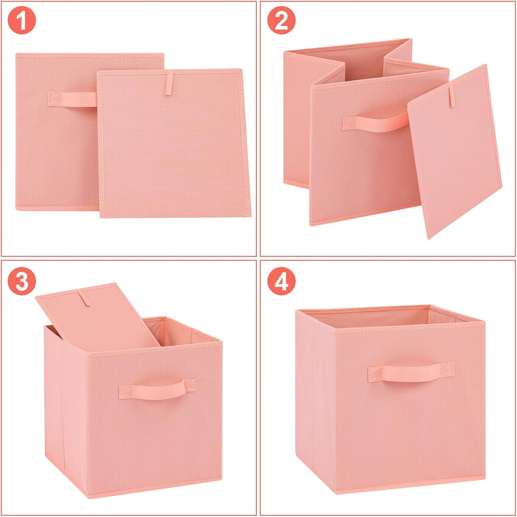 Stero 13x13x13 Inch Fabric Storage Bins 6 Pack Fun Colored Durable Storage Cubes with Handles Foldable Cube Baskets for Home, Kids Room, Closet and Toys Organization Peachpuff