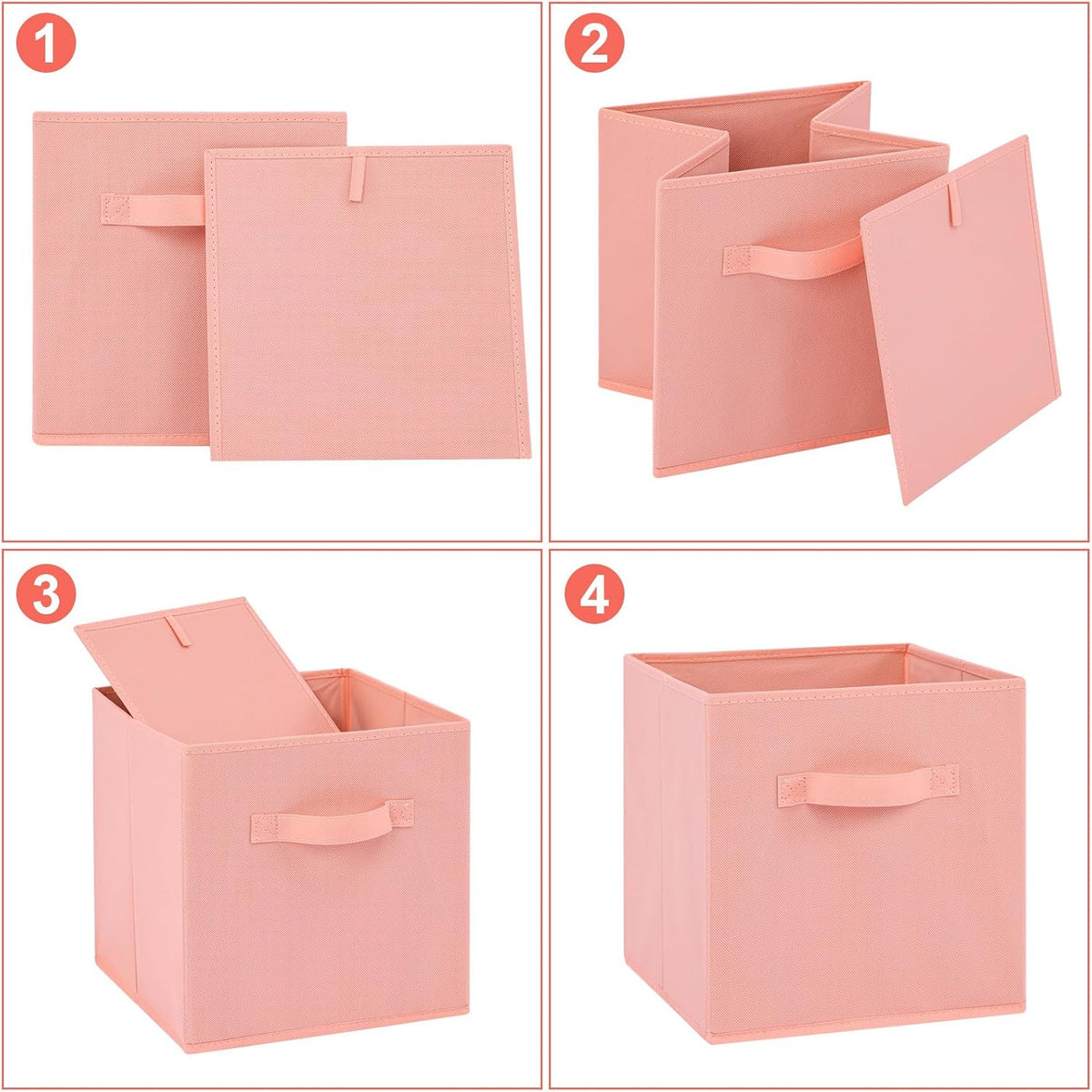 Stero 13x13x13 Inch Fabric Storage Bins 6 Pack Fun Colored Durable Storage Cubes with Handles Foldable Cube Baskets for Home, Kids Room, Closet and Toys Organization Peachpuff