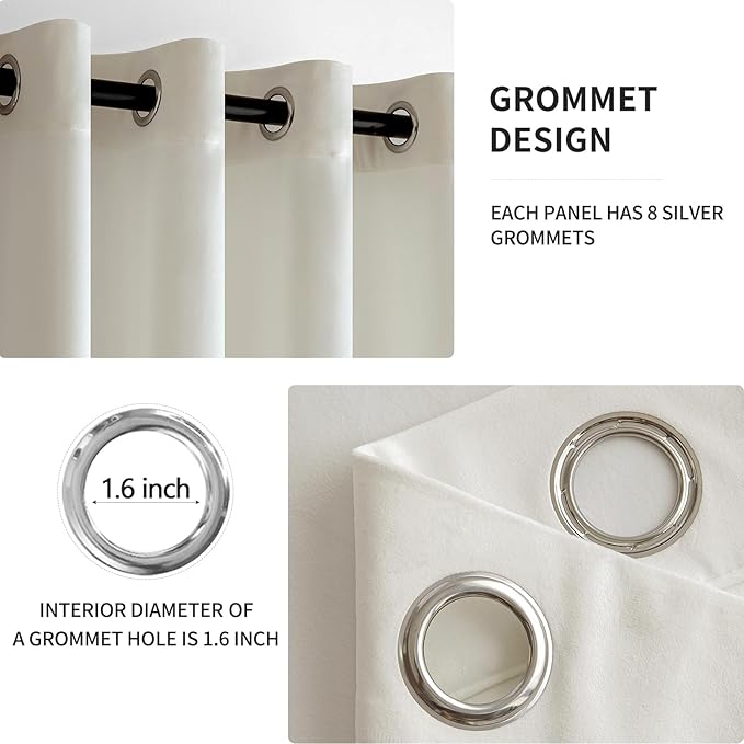 MIULEE Elegant Velvet Curtains Ivory Grommet Curtains Thermal Insulated - Image 2