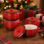 Mini Cocotte 16oz Ceramic Casserole Dishes with Handles & Lid,Set of 4 Oven Microwave Dishwasher Safe Ramekins