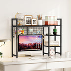 Snughome Desk Shelf, 38.6" Desktop Organizer Shelf, Desk Hutch for Computer Monitor, 4 Tier Desk Display Rack with Pegboard Hooks Set, Wood Desktop Bookshelf for Home Office Dorm, Black