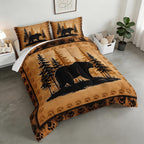 Rustic Bear Forest Comforter Set Twin for Kids with 2 Pillowcases.