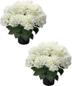 20” Artificial Hydrangea Plants Outdoor in Pots, Faux Hydrangea Bushes for Front Porch, Realistic White Fake Flowers for Patio Garden Indoor Home Decor