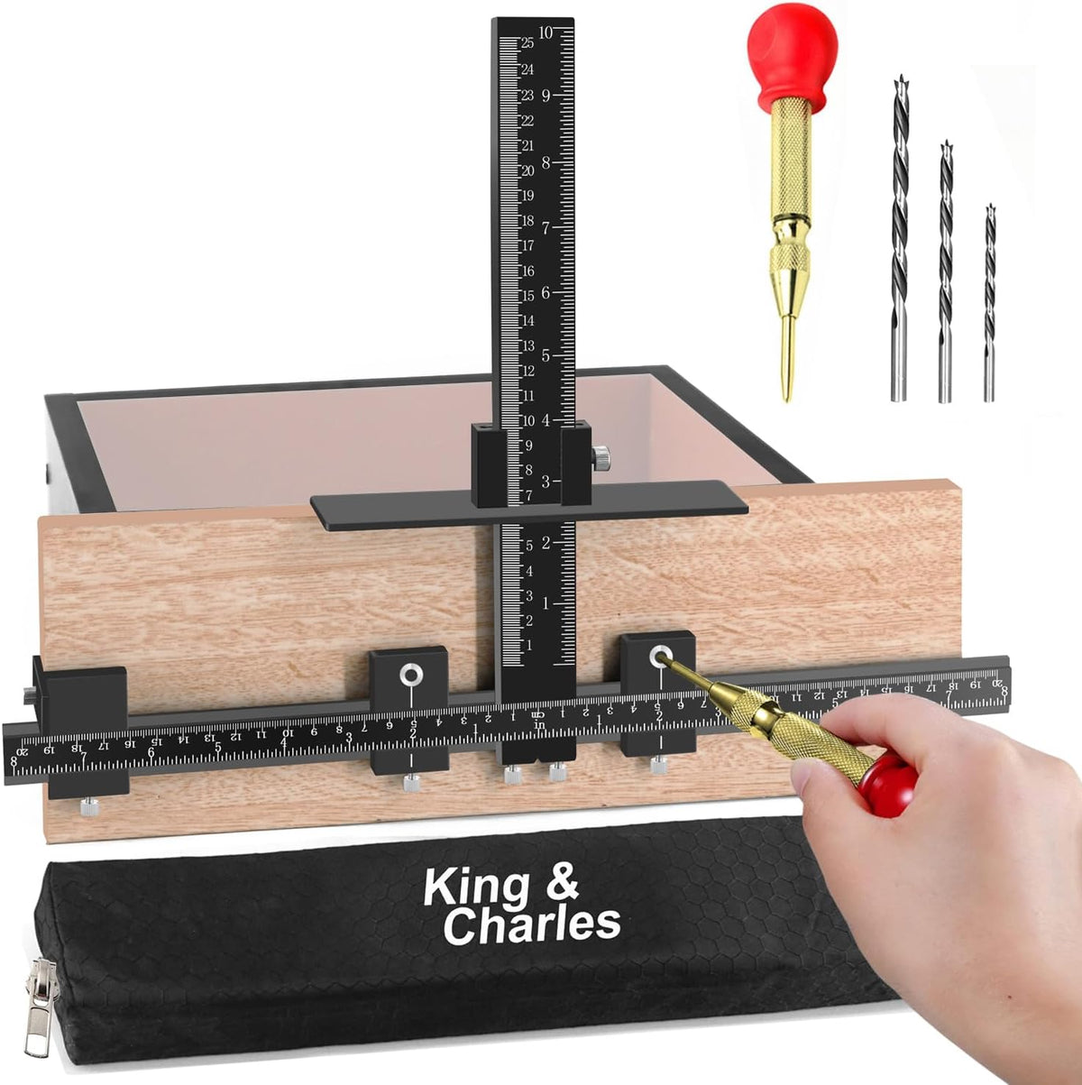 King&Charles Cabinet Hardware Jig&Auto Center Punch&Point Drill Bits