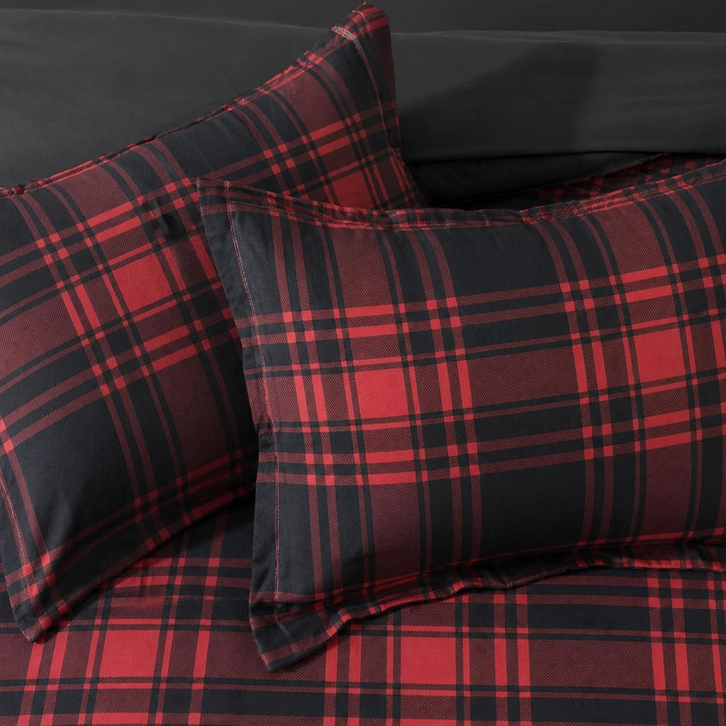 MaiRêve Plaid Queen Comforter Set Red Black 7 Pieces Bed in a Bag