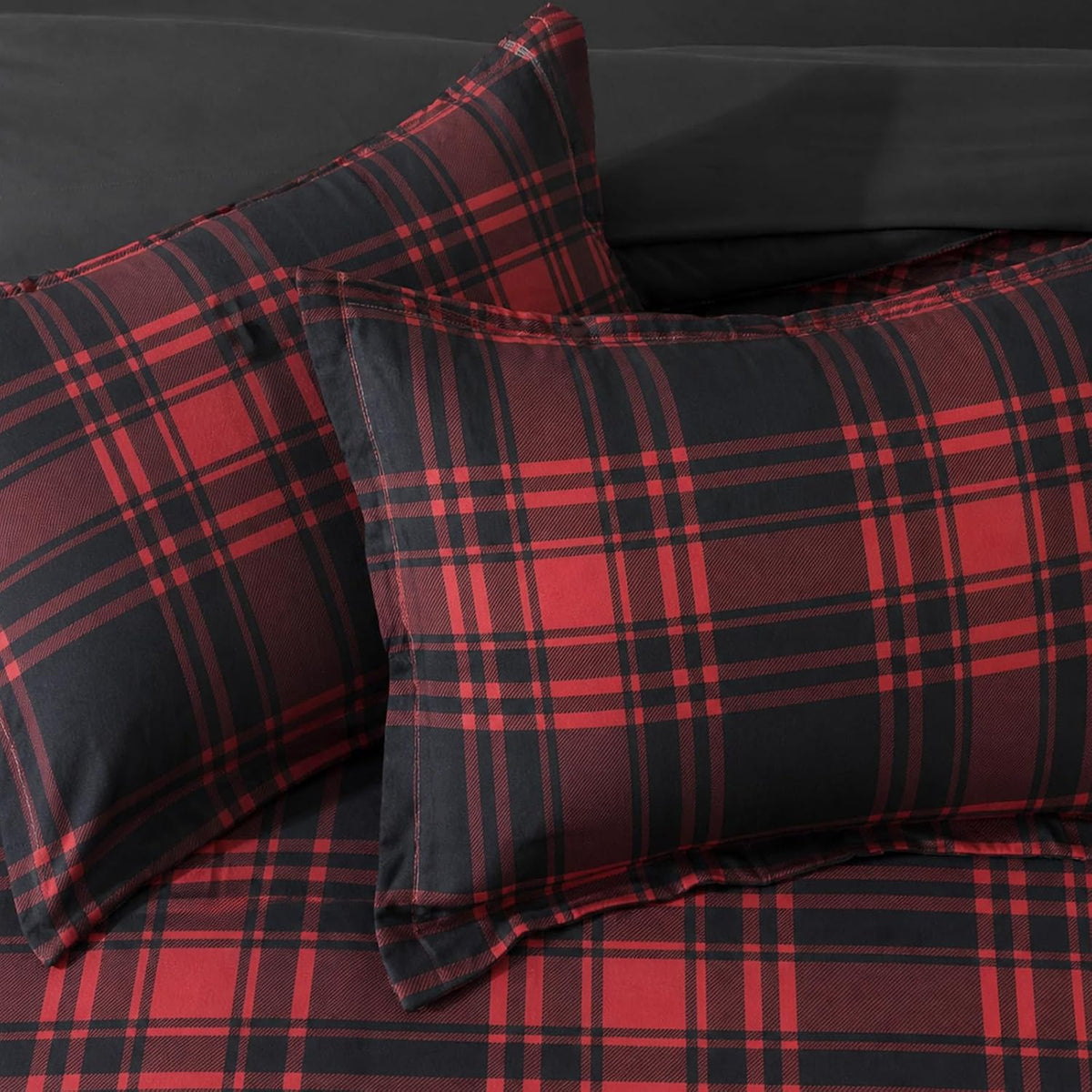 MaiRêve Plaid Queen Comforter Set Red Black 7 Pieces Bed in a Bag