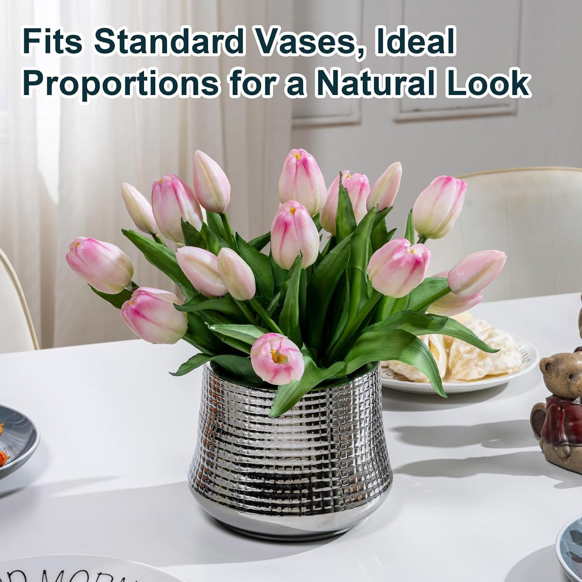 Bailikang 20PCS Fake Tulips Artificial Tulip Silk Flowers Fake PU Bouquet Artificial Flowers Faux Flowers with Gift Box Soft Faux Tulips Bouquets Arrangements for Party Wedding Home