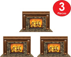 Beistle Fireplace Insta-Views – 3-Pack Wall Scenes with Realistic Burning Fire Image Printed on Thin Clear Plastic, Cozy Hearth Look for Christmas Holiday or Winter Parties, 3' 2" x 5' 2"