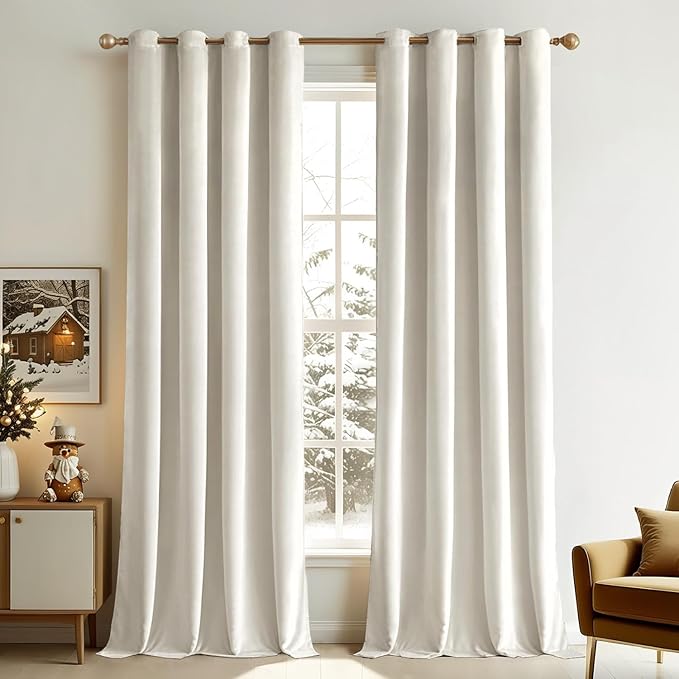 MIULEE Velvet Curtains Ivory Elegant Grommet Curtains Thermal Insulated by MIULEE