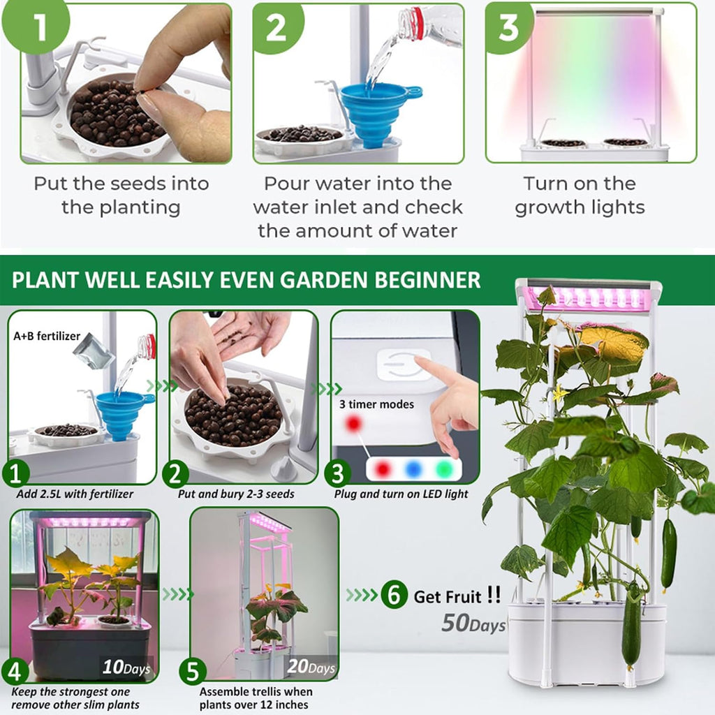Tall Hydroponics Growing System kit with Height Adjustable Light & Trellis