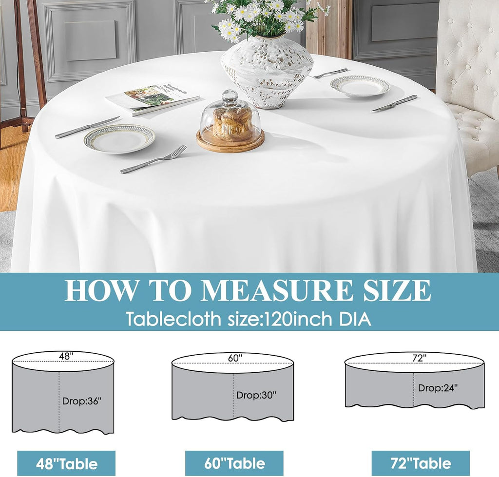 VidaFete Classic Series 10 Pack 120inch Round Polyester Table Cloth, White