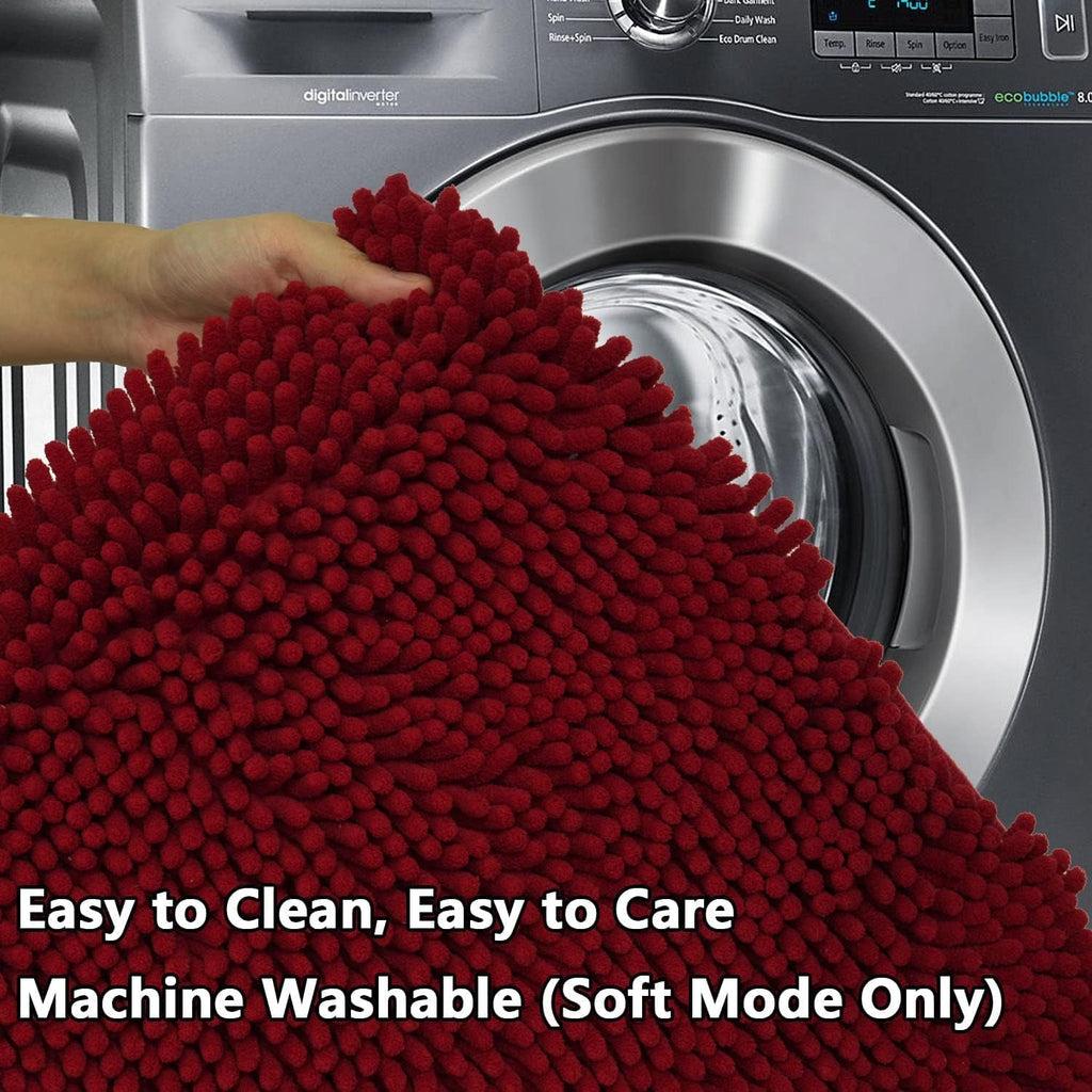 BOANKODU Bathroom Rugs 36x24, Extra Soft Absorbent Chenille Bath Rugs, PVC Backing Quick Dry, Machine Washable Bath Mats for Bathroom Floor, Tub and Shower, Home Decor Accessories,Burgundy
