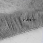 duduta Grey Faux Sheepskin Fur Rug 3x5 ft, Fluffy Shag Bedroom Dorm Nursery - Image 2