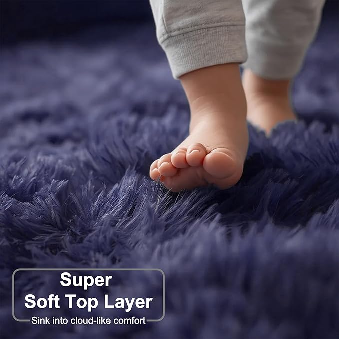 Purple Gray Round Rugs 5Ft for Bedroom Decor Aesthetic, Fluffy Fuzzy Circle - Image 4