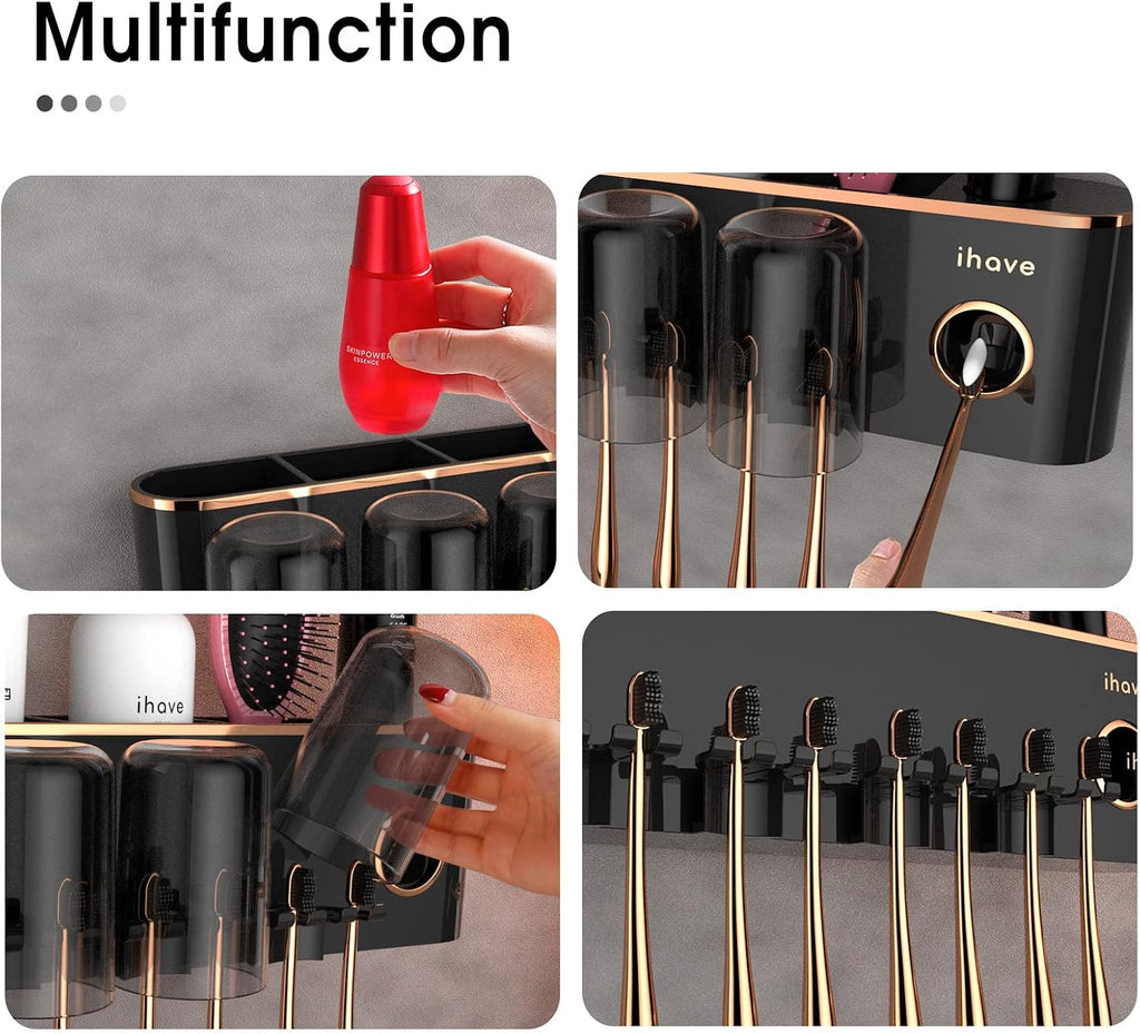 iHave Toothbrush Holders for Bathrooms Wall Mounted with Dispenser & 4 Cups