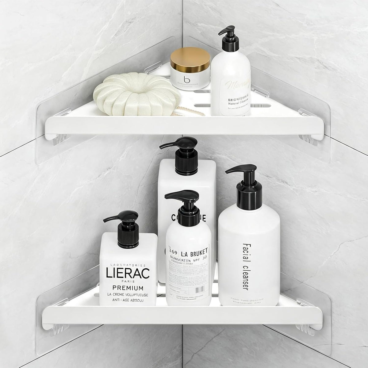 Shower Caddy Storage, Triangle Corner Shelf with Adhesive Hook