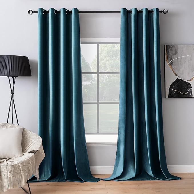 MIULEE Blue Velvet Curtains 63 Inches Length Blackout Curtains Thermal by MIULEE