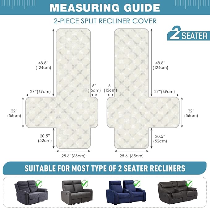 TAOCOCO 100% Waterproof Loveseat Recliner Cover, Non Slip Split Recliner Couch - Image 5
