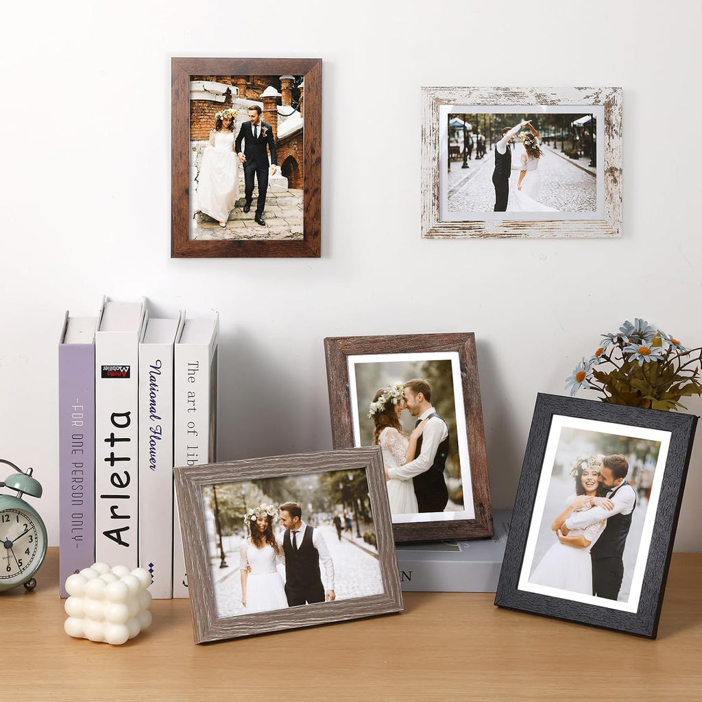 Fixwal 5x7 Picture Frames Set of 5 with Tempered Glass, MDF, Multicolor