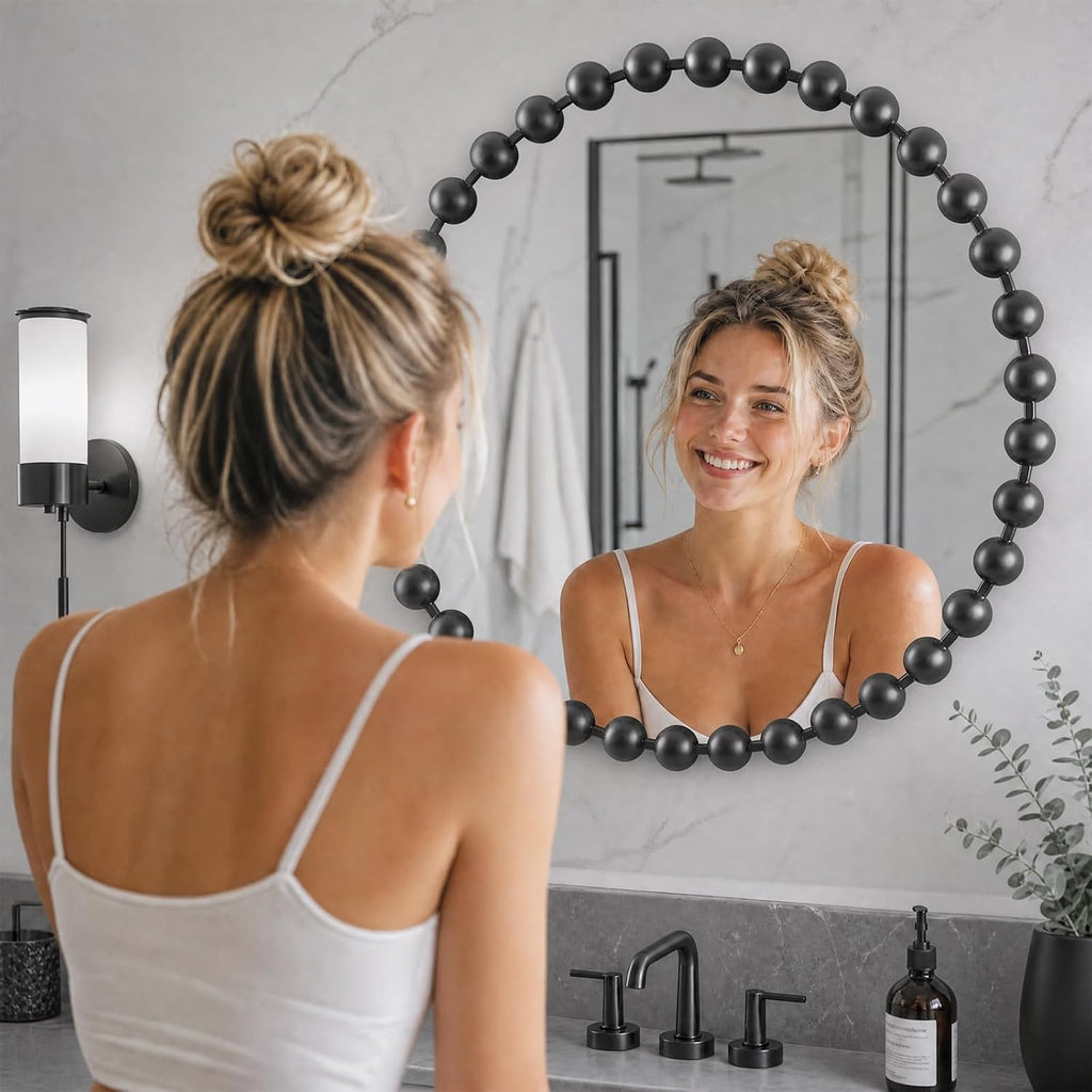Madison Park 27 inch Black Round Mirror, Round Mirrors for Wall Decor, Metal Frame Circle Mirror for Bathroom, Living Room, Round Wall Metal Art Mirror