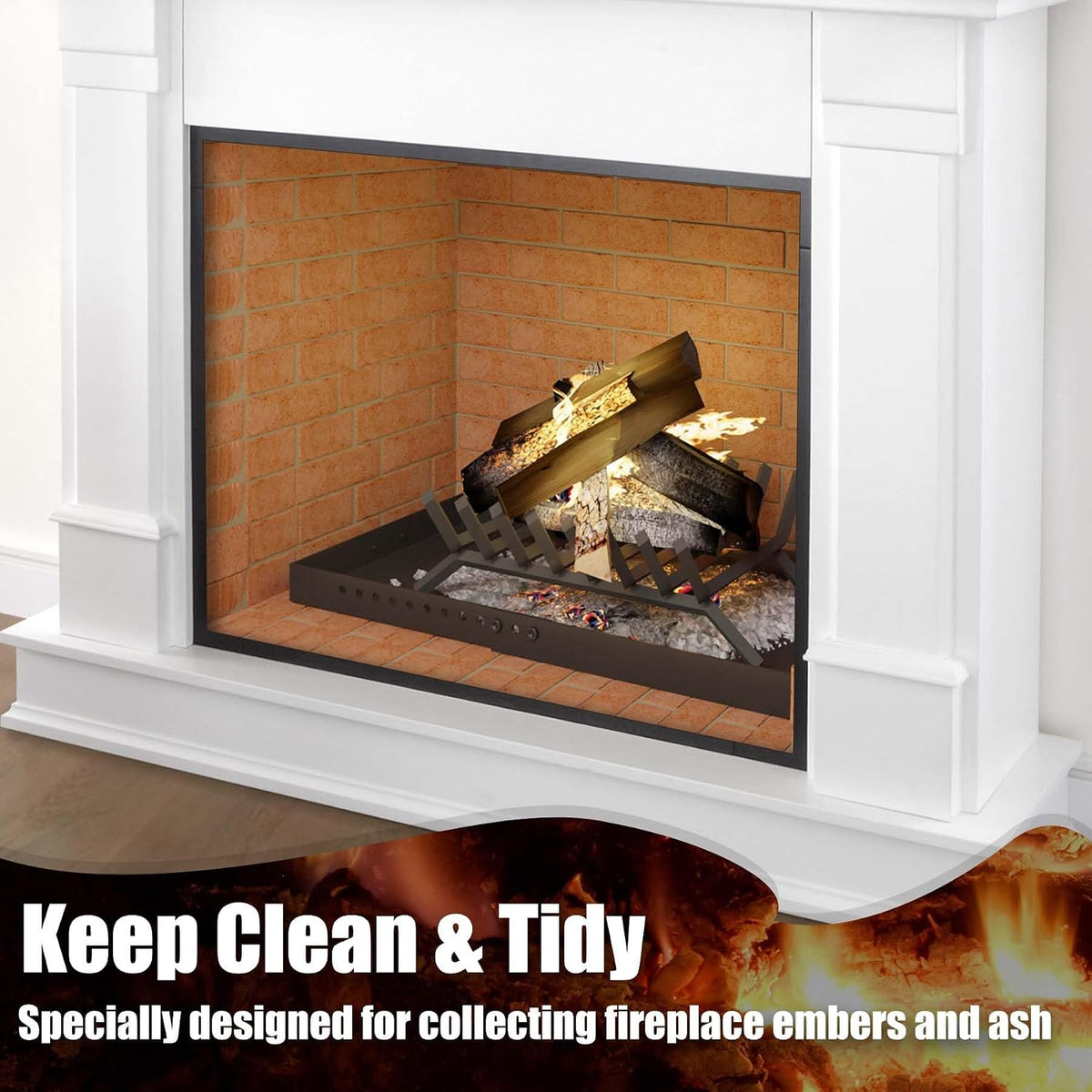 Fireplace Tray,Rectangle Fireplace Pan Extend Up to 31'' Length,Adjustable Ash Pan with Handles for Fireplace Grate Ash Collection,13'' Front to Back,Include a Cleaning Brush