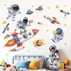 Astronaut Wall Decals - Outer Space Planets Rocket Boys Wall Stickers - Baby Nursery Kids Room Daycare Playroom Wall Decor